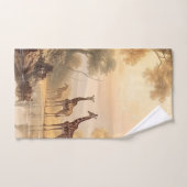 ヴィンテージの植物の川のそばのキリンのシーン バスタオルセット (ハンドタオル)