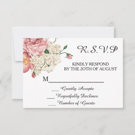 ヴィンテージの植物の結婚式招待状RSVP 出欠カード (正面)
