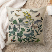 ヴィンテージの植物の花の蝶素朴なベージュ色 クッション (ブランケット)