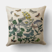 ヴィンテージの植物の花の蝶素朴なベージュ色 クッション (裏面)