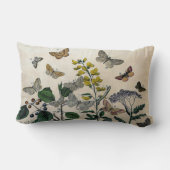 ヴィンテージの植物の花の蝶素朴なベージュ色 ランバークッション (裏面)