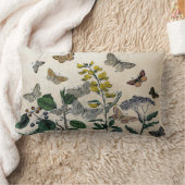 ヴィンテージの植物の花の蝶素朴なベージュ色 ランバークッション (ブランケット)