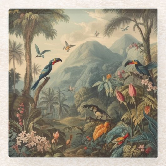 ヴィンテージの植物の花園 ガラスコースター (正面)