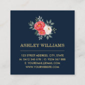 ヴィンテージの植物の花柄/海軍赤の金ゴールド スクエア名刺 (裏面)