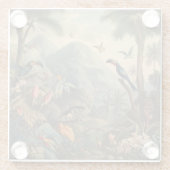 ヴィンテージの植物の風景トゥーカンと花 ガラスコースター (裏面)