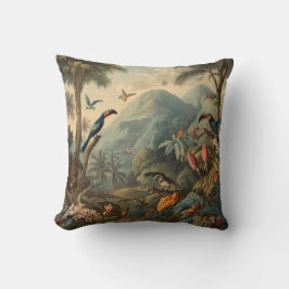 ヴィンテージの植物の風景トゥーカンと花 クッション