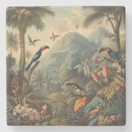 ヴィンテージの植物の風景トゥーカンと花 ストーンコースター