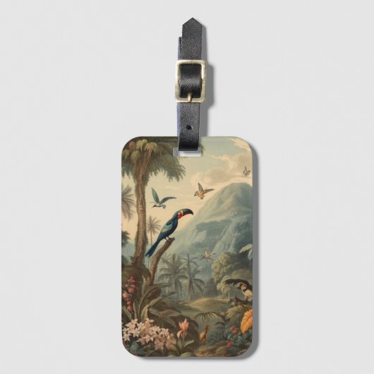 ヴィンテージの植物の風景トゥーカンと花 ラゲッジタグ (正面縦)