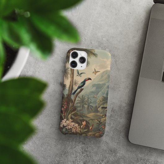 ヴィンテージの植物の風景トゥーカンと花 Case-Mate iPhoneケース