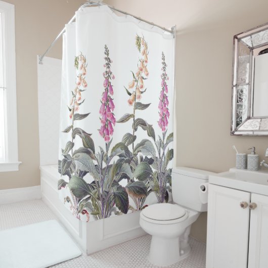 ヴィンテージの植物のFoxgloveによっては花柄が開花します シャワーカーテン (インサイチュ)
