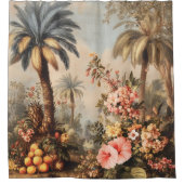 ヴィンテージの植物園シーン with パーム シャワーカーテン (正面)