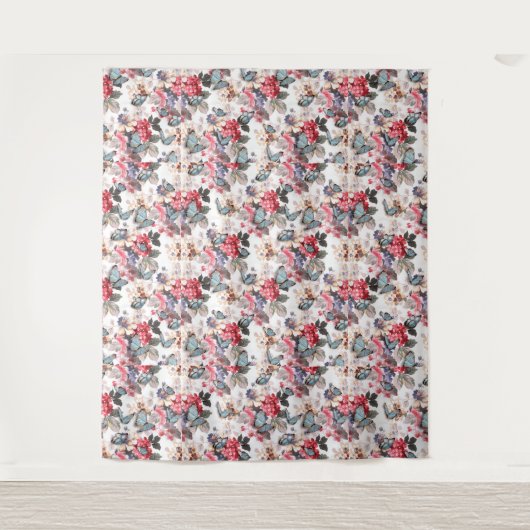 ヴィンテージの植物形花と蝶 タペストリー (正面)