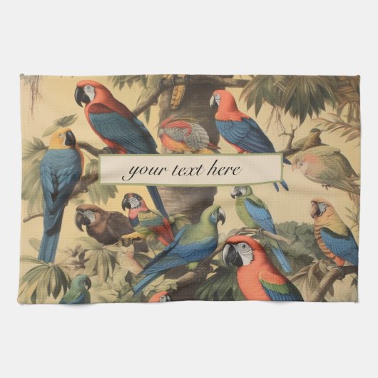 ヴィンテージの植物性のシーンパロットのカスタマイズ キッチンタオル (横)