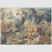 ヴィンテージの植物性の海の生命サンゴの魚の切り離 薄葉紙 (正面)