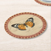 ヴィンテージの植物性の蝶でブルゴーニュのアクセント ラウンドペーパーコースター (アングル)