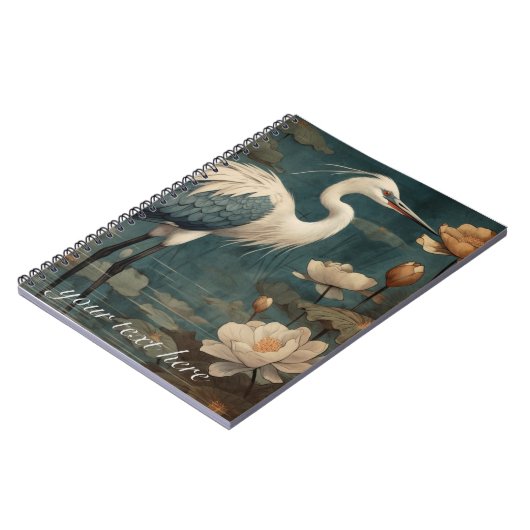 ヴィンテージの植物性クレーンとロータスのカスタマイズ可能 ノートブック (左側)