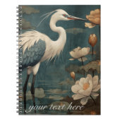 ヴィンテージの植物性クレーンとロータスのカスタマイズ可能 ノートブック (正面)