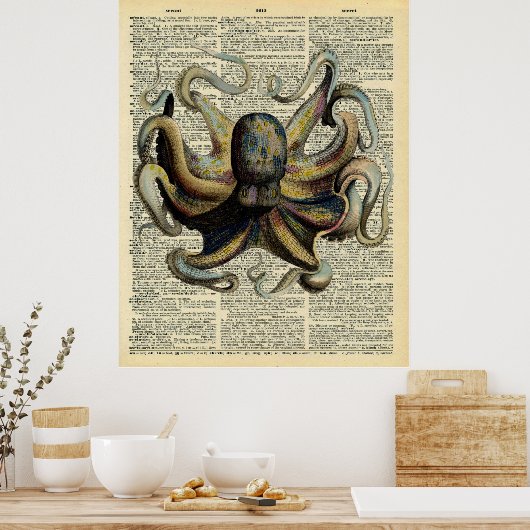 ヴィンテージの植物性タコ美術辞書ページ ポスター (キッチン)