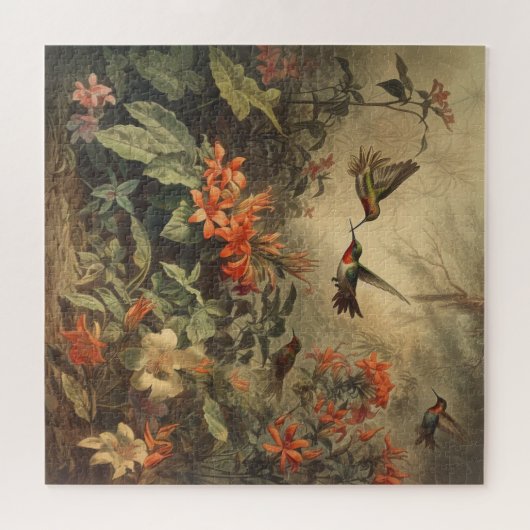 ヴィンテージの植物界ハミングバードと花 ジグソーパズル (横)