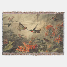 ヴィンテージの植物界ハミングバードと花 スローブランケット