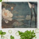 ヴィンテージの植物界ブルークレーンとロータス キッチンタオル (折り畳み)