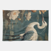 ヴィンテージの植物界ブルークレーンとロータス キッチンタオル (横)
