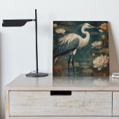 ヴィンテージの植物界ブルークレーンとロータス キャンバスプリント