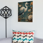 ヴィンテージの植物界ブルークレーンとロータス キャンバスプリント