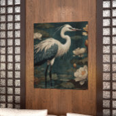 ヴィンテージの植物界ブルークレーンとロータス キャンバスプリント