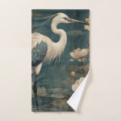 ヴィンテージの植物界ブルークレーンとロータス バスタオルセット (ハンドタオル)