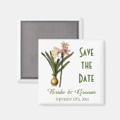 ヴィンテージの植物芸術のピンクリリーは日付を保存 マグネット (正面/裏面)