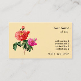 ヴィンテージの植物芸術の赤、ピンクのバラの花 名刺