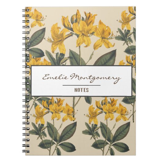 ヴィンテージの植物黄色のツツジの花と名前 ノートブック (正面)