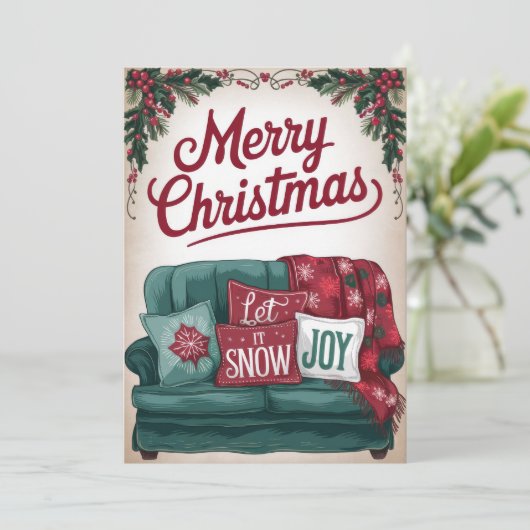 ヴィンテージの楽しいソファ・クリスマス・グリーティング シーズンカード (スタンド正面)