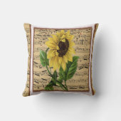 ヴィンテージの楽譜のかわいらしいヒマワリ クッション (裏面)