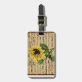 ヴィンテージの楽譜のかわいらしいヒマワリ ラゲッジタグ (正面縦)