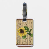 ヴィンテージの楽譜のかわいらしいヒマワリ ラゲッジタグ (裏面縦)
