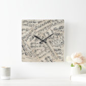 ヴィンテージの楽譜の紙のコラージュ スクエア壁時計 (ホーム)