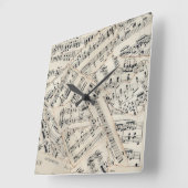 ヴィンテージの楽譜の紙のコラージュ スクエア壁時計 (傾斜)