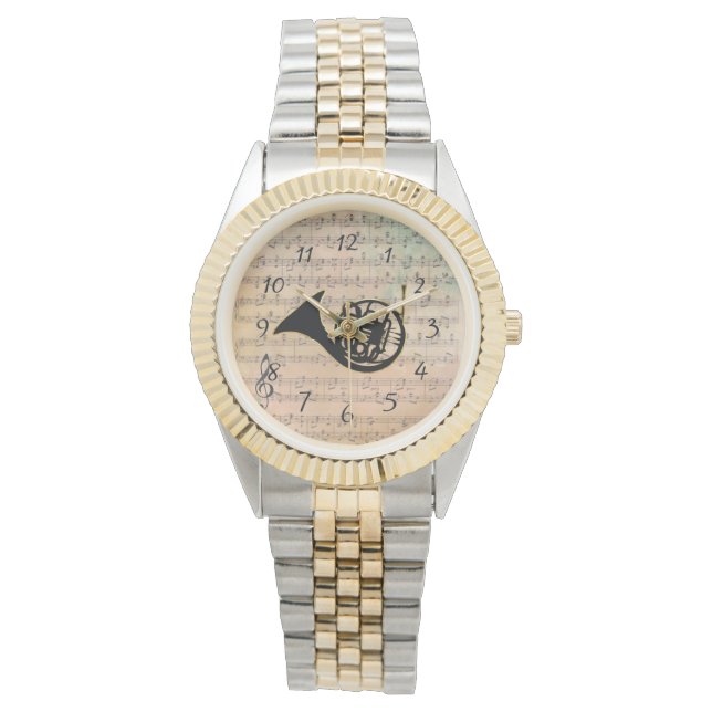 ヴィンテージの楽譜(角付きフランスの) 腕時計 (正面)