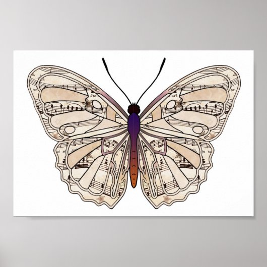ヴィンテージの楽譜 – Butterfly Poster ポスター (正面)