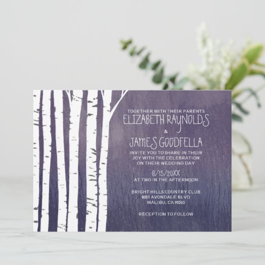 ヴィンテージの樺の木の結婚式招待状 招待状 (スタンド正面)