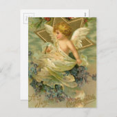 ヴィンテージの歓喜のクリスマスエンジェル シーズンポストカード (正面/裏面)