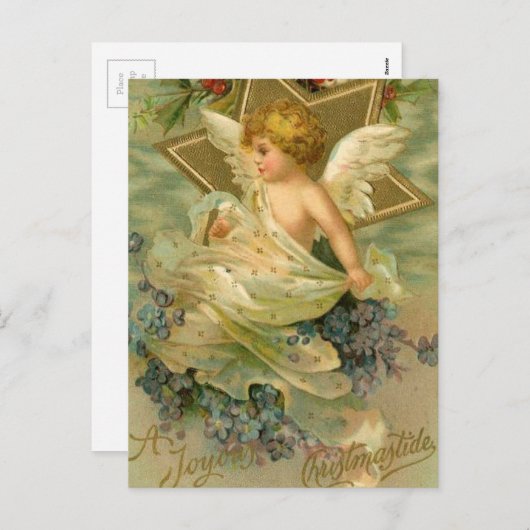 ヴィンテージの歓喜のクリスマスエンジェル シーズンポストカード (正面/裏面)