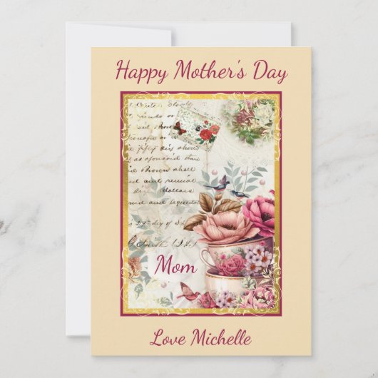 ヴィンテージの母の日のコラージュ カード (正面)
