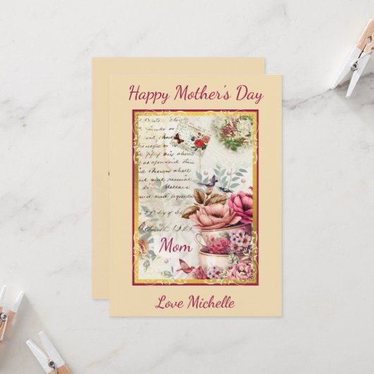 ヴィンテージの母の日のコラージュ カード (正面/裏面インサイチュ)