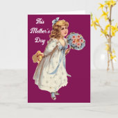 ヴィンテージの母の日の少女とのギフトのグリーティングカード カード (黄色い花)