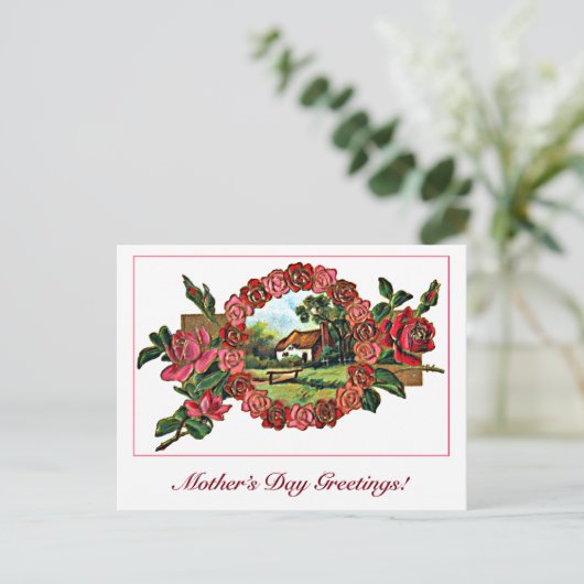 ヴィンテージの母の日の挨拶とバラ ポストカード (スタンド正面)