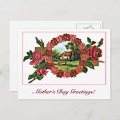 ヴィンテージの母の日の挨拶とバラ ポストカード (正面/裏面)