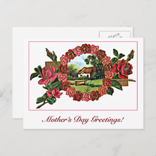 ヴィンテージの母の日の挨拶とバラ ポストカード (正面/裏面)
